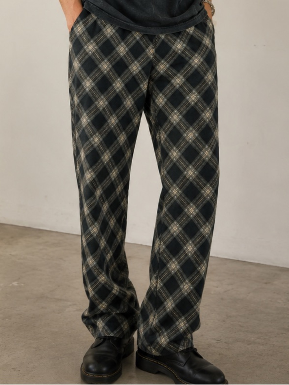 Plaid trousers Leg Work Pants Indie Unisex